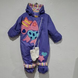 Vintage Baby Snowsuit with Colorful Patches Size 18 Months